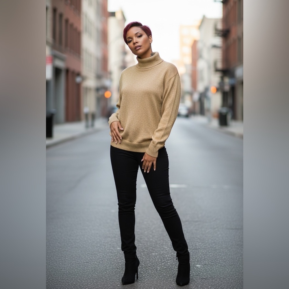 Gold Turtleneck Sweater Westbound style Chic and Y2K Vibes. Excellent C ☑️ - Picture 4 of 10